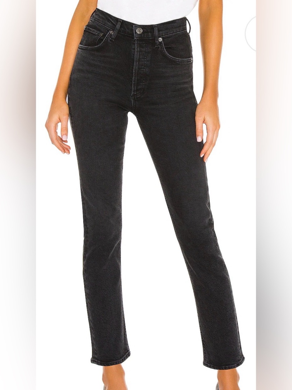 Agolde Riley High Rise Straight Crop Jeans in ‘Panoramic’ Faded Black Size 27